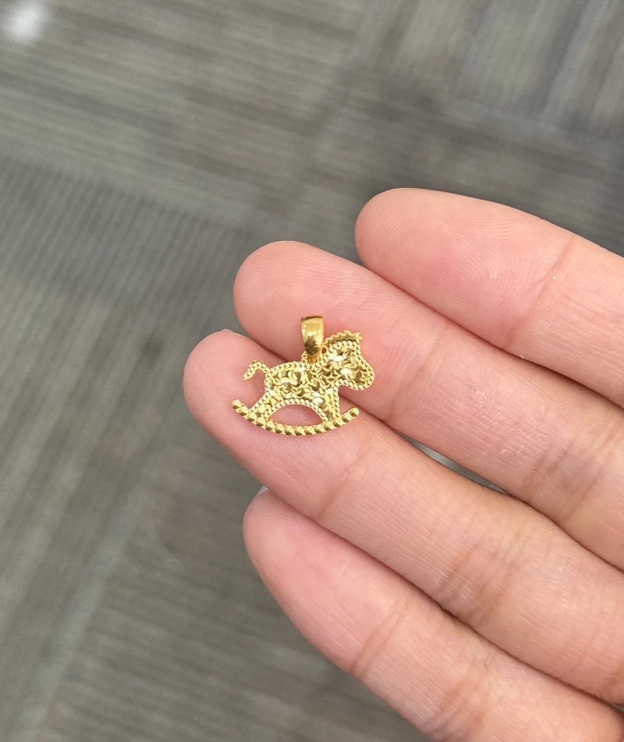 足金999 新款实心碎冰木马吊坠