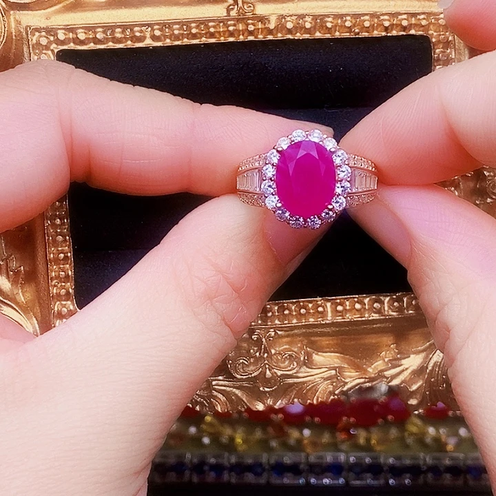 戒指银S925镶嵌红宝石