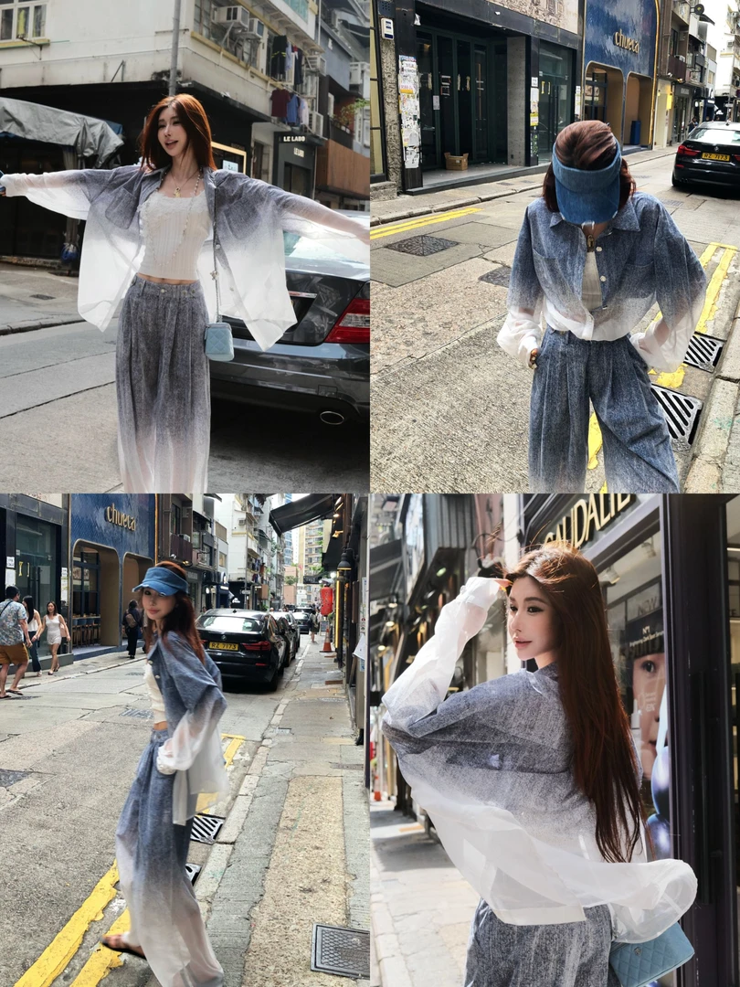 婉君【巴黎时装周】百搭防晒长袖时尚小香渐变衬衫LWJ25B2C1353