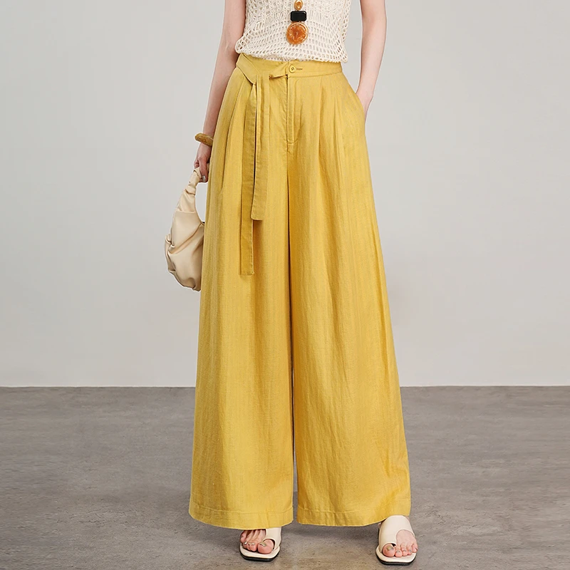 轻薄亲肤亚麻阔腿裤2025夏季新款时尚洋气百搭减龄纯色休闲长裤子