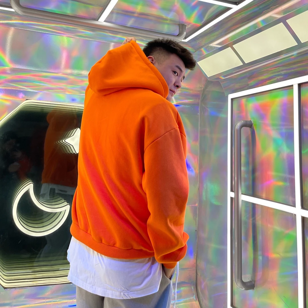 重磅480g男女同款纯色轻抓绒情侣款宽松套头连帽卫衣JZ-K005