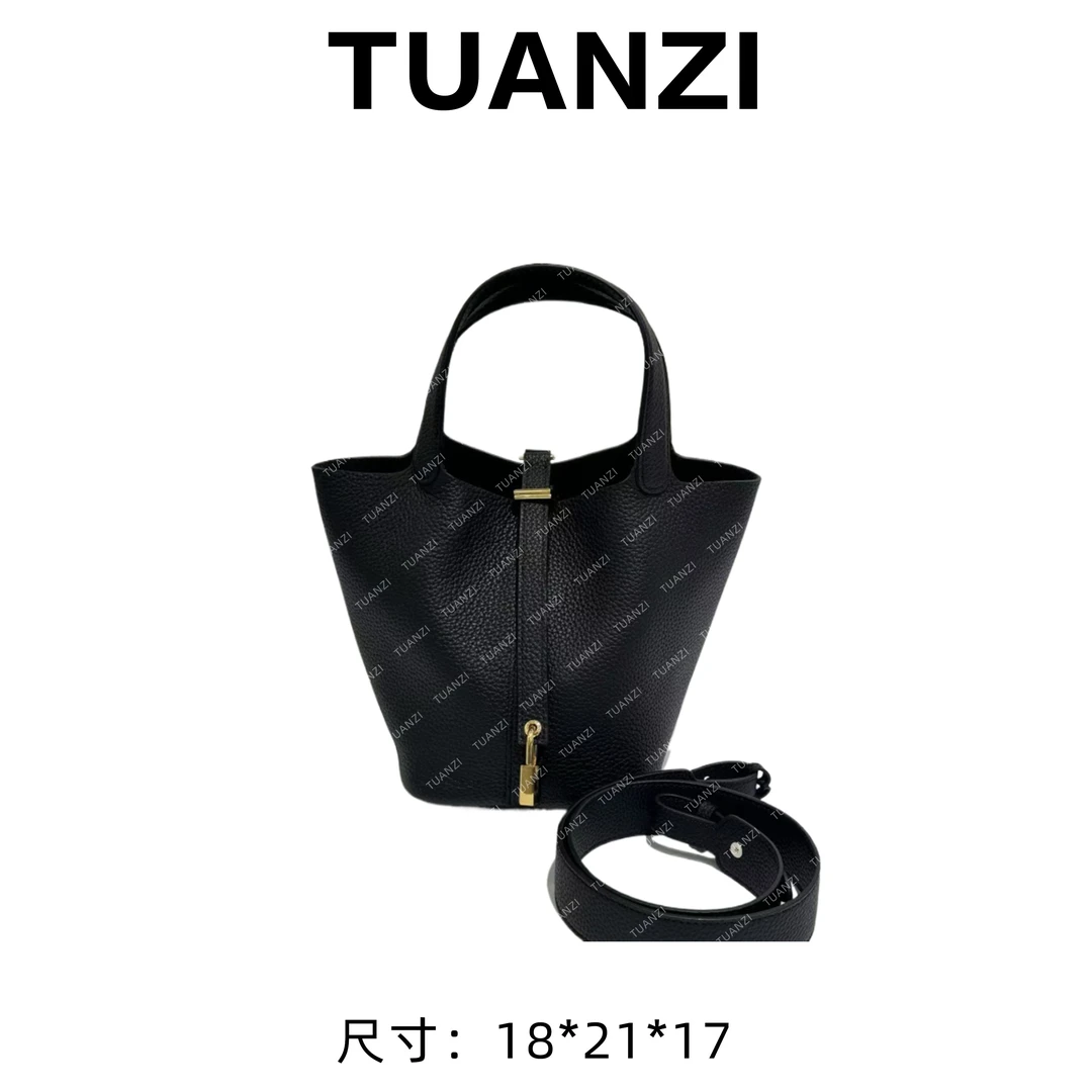 【高端玩家】大马菜篮子18尺寸头层TC牛皮手提女包 XKY-3842-黑色