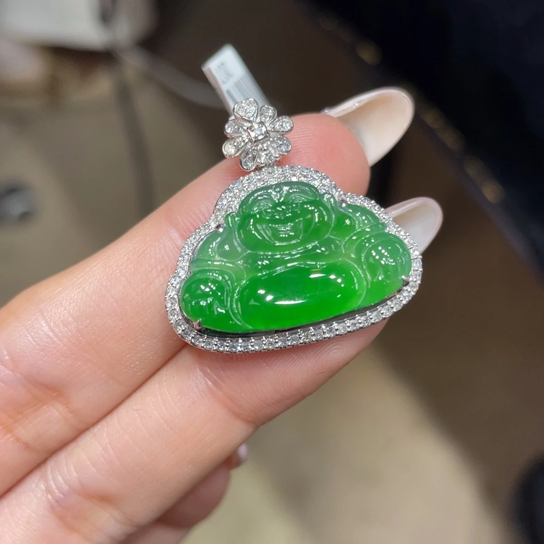 翡翠颈饰18K金镶嵌天然缅甸翡翠a货