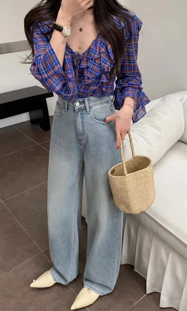 【十三行牛仔裤】春夏百搭直筒宽松阔腿裤显瘦显高【欧阳柳家纺店】