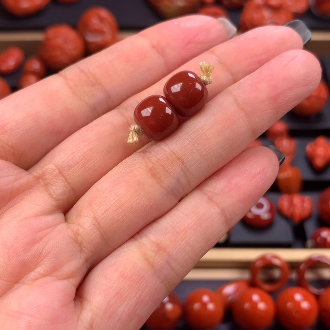 未镶嵌老型对珠9.6mm南红玛瑙