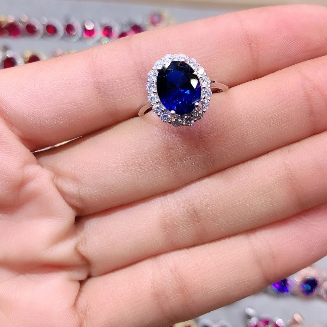 蓝宝石戒指银S925镶嵌810白金