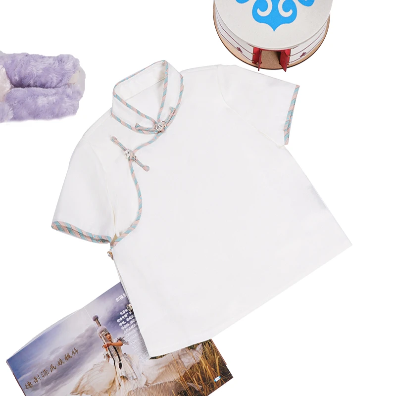 【德利源】男女童民族风夏季白色半袖D0550#