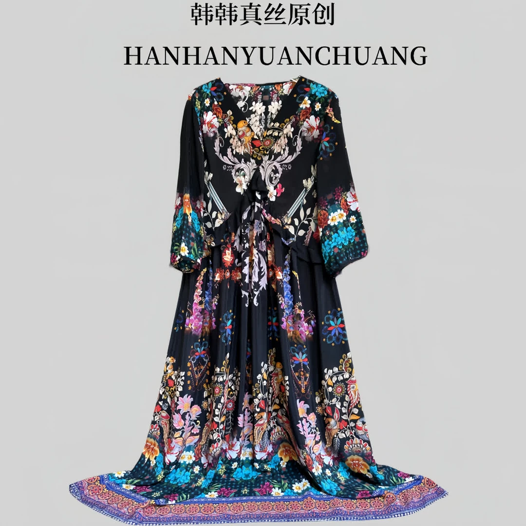 【黑色柳丁】高定单层桑蚕丝连衣裙#1733#118