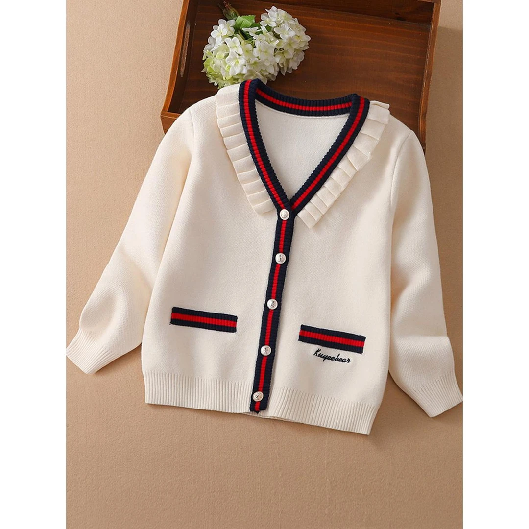 范哲萨女童红毛衣开衫外套儿童学院风新款春秋装针织衫上衣洋气打