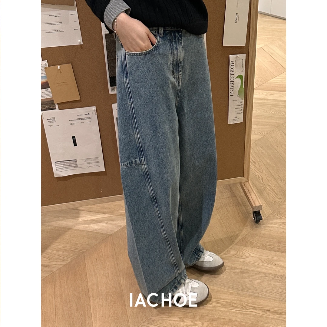 IACHOE阔腿全棉牛仔裤设计感3531519007趣