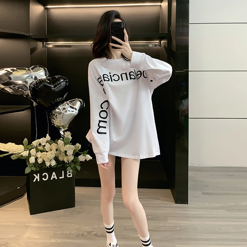 美式白色长袖t恤女春秋2025新款宽松慵懒风外穿内搭打底衫上衣潮