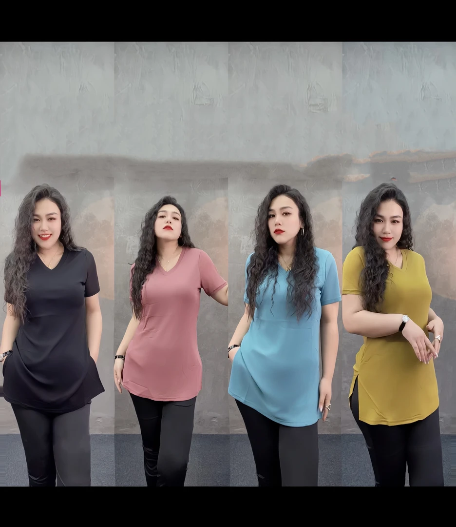 宋美人【夏天日记】大码新款显瘦v领时尚打底衫上衣8159