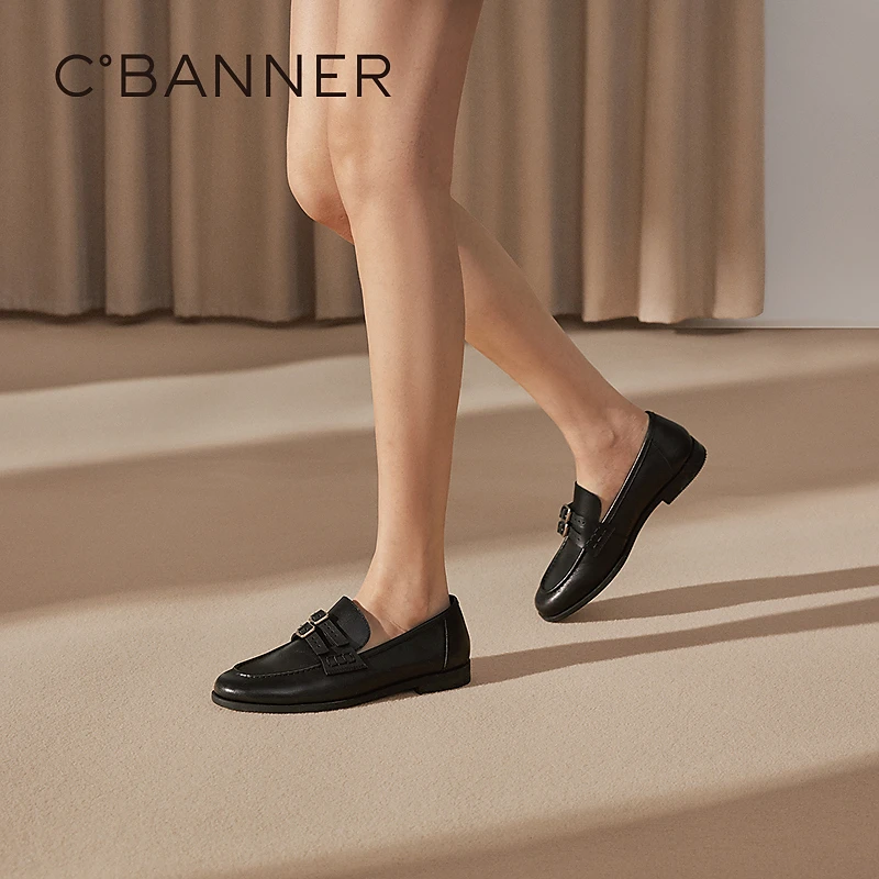 千百度 25年春季轻便百搭乐福鞋经典一脚蹬舒适时尚复古A25199826