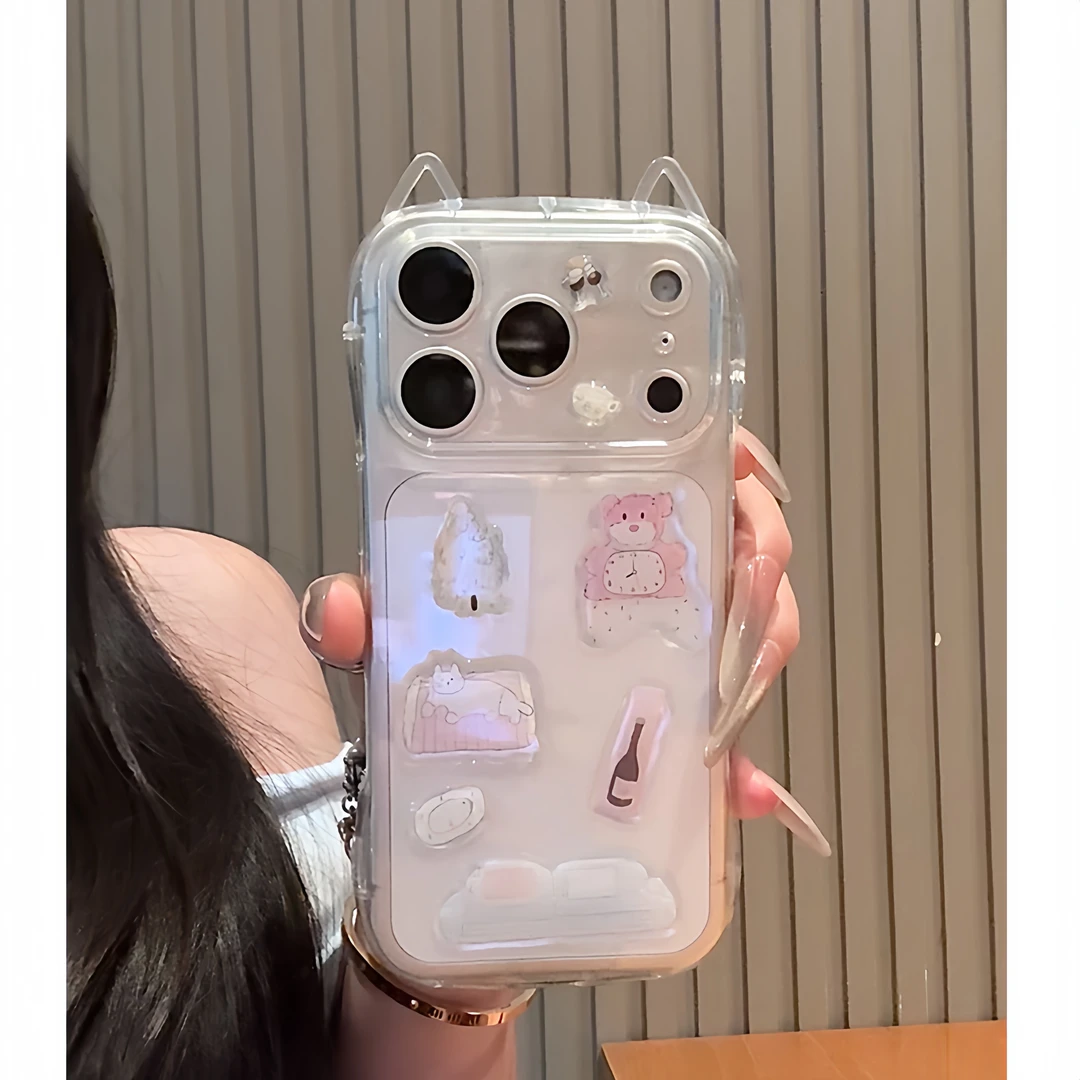 ins风少女心可爱小熊猫耳适用苹果17手机壳16华为vivoppo小米15软