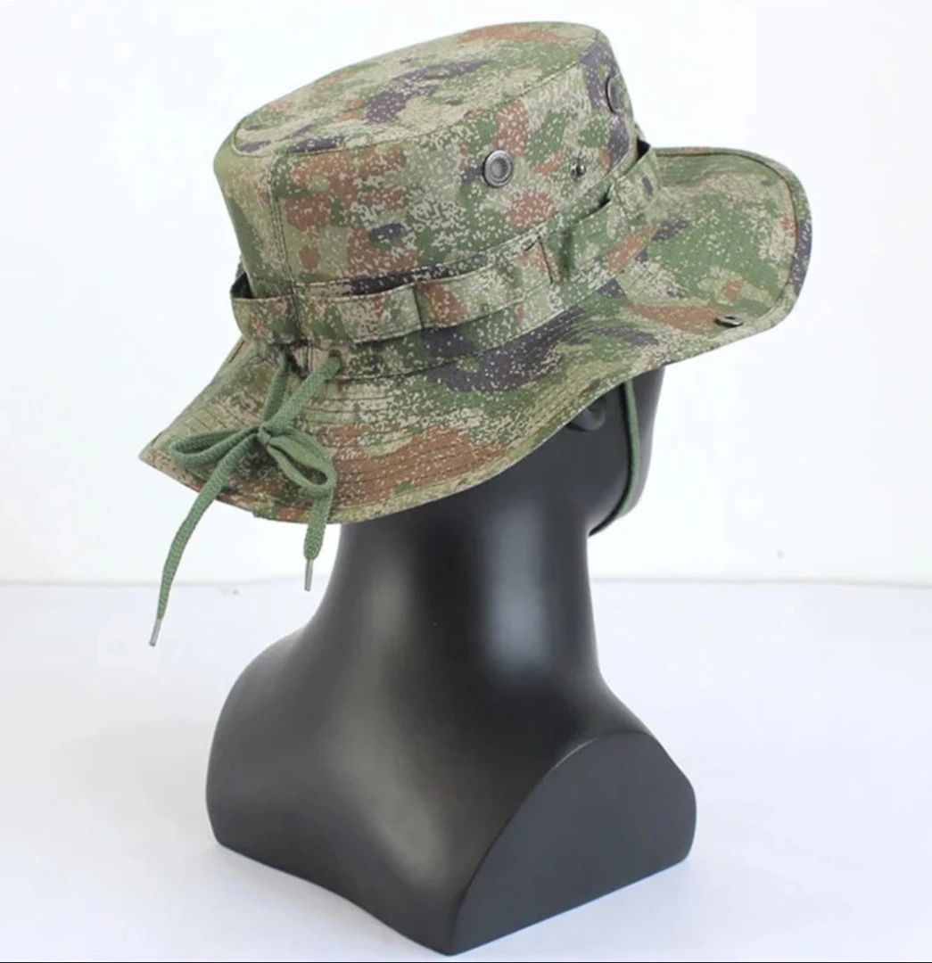 【高质量】户外圆边透气帽子军训迷彩遮阳登山平顶迷彩圆边蛙服帽子