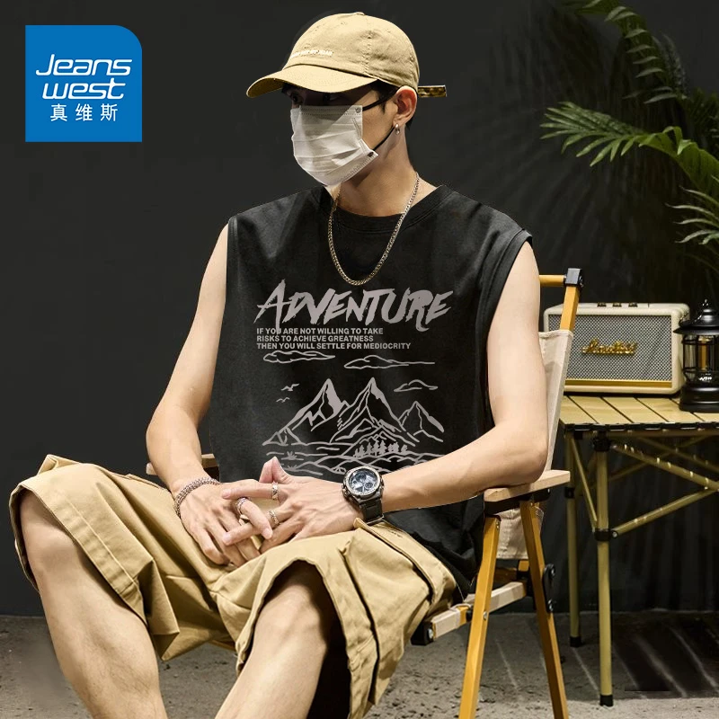 真维斯背心男夏季2025新款宽松轻薄美式潮流字母印花坎肩无袖t恤