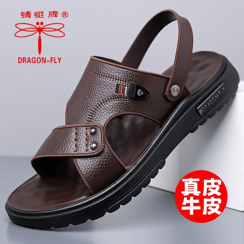 DRAGON-FLY/蜻蜓牌凉鞋男款真皮夏季休闲户外沙滩鞋防滑凉拖鞋男