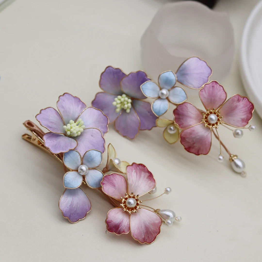 蝶恋花 掐丝蚕丝绒花鸭嘴夹发夹鱼嘴夹子非遗手工头饰