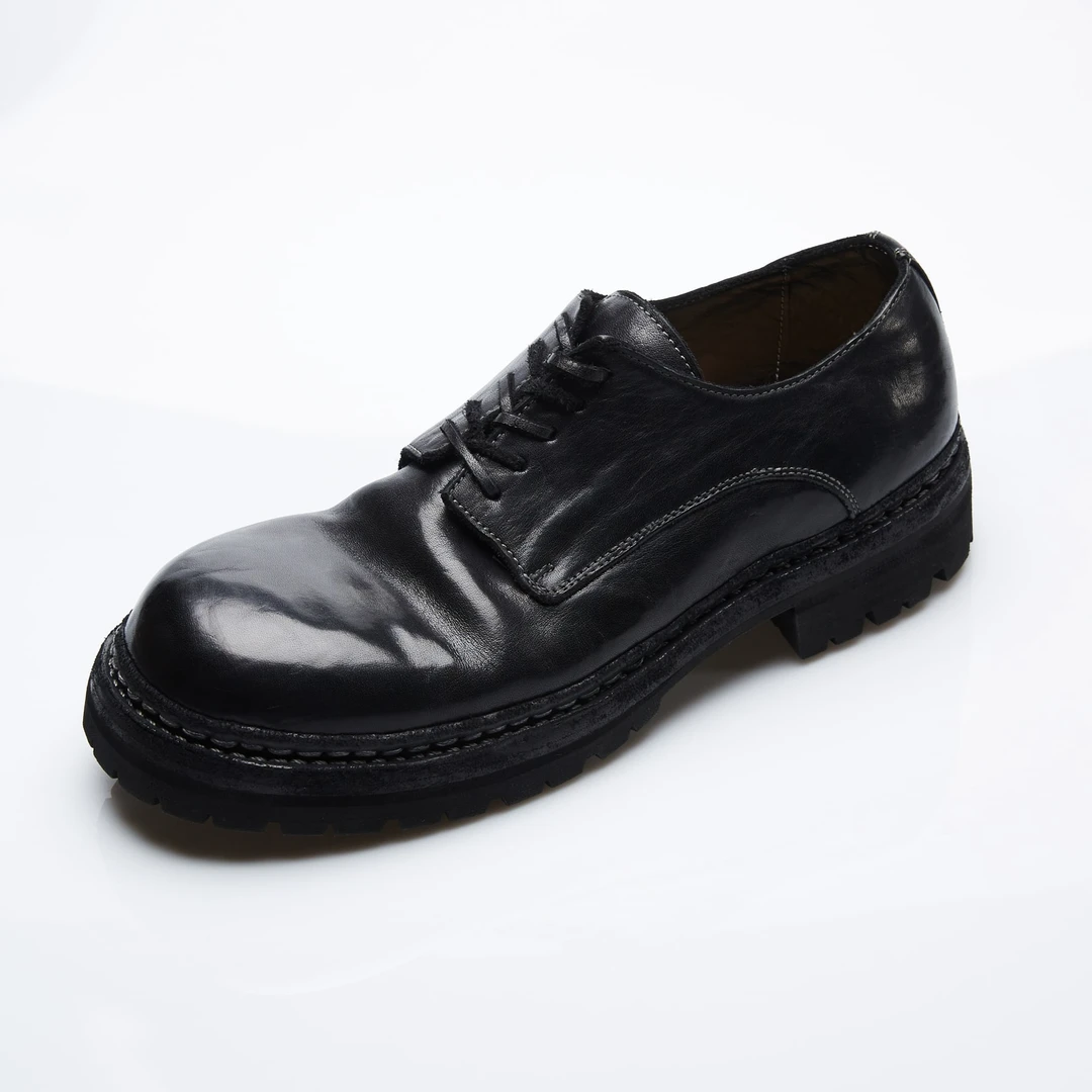 百搭圆头马皮复古洗水做旧低帮帮固特异皮底英伦德比鞋