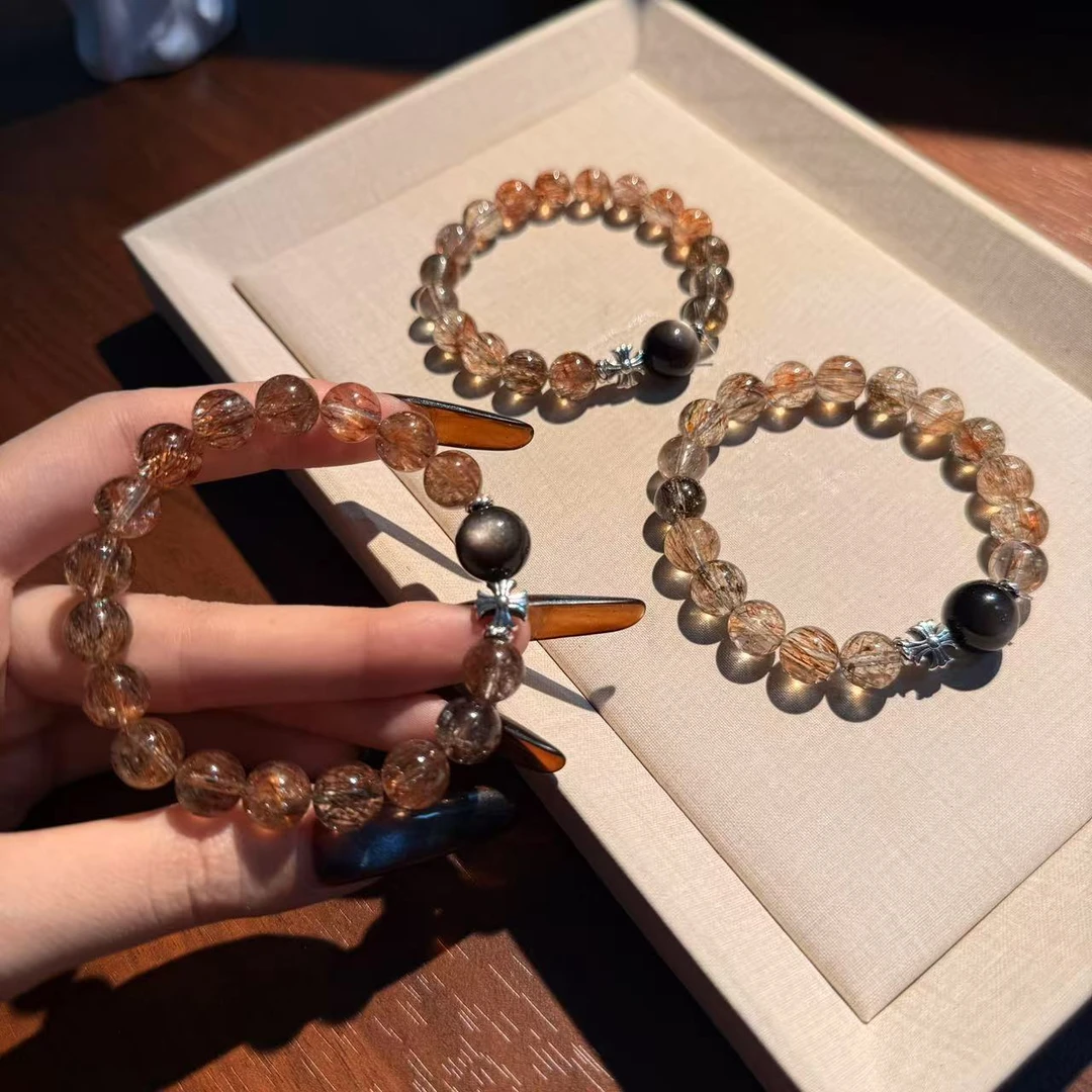 黑金超七银曜石水晶手串手链 颜色微差多样性发其一ZF556