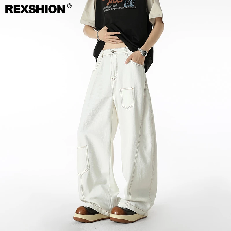 REXSHION秋季新款高腰弯刀男美式复古高街潮流休闲宽松阔腿长裤