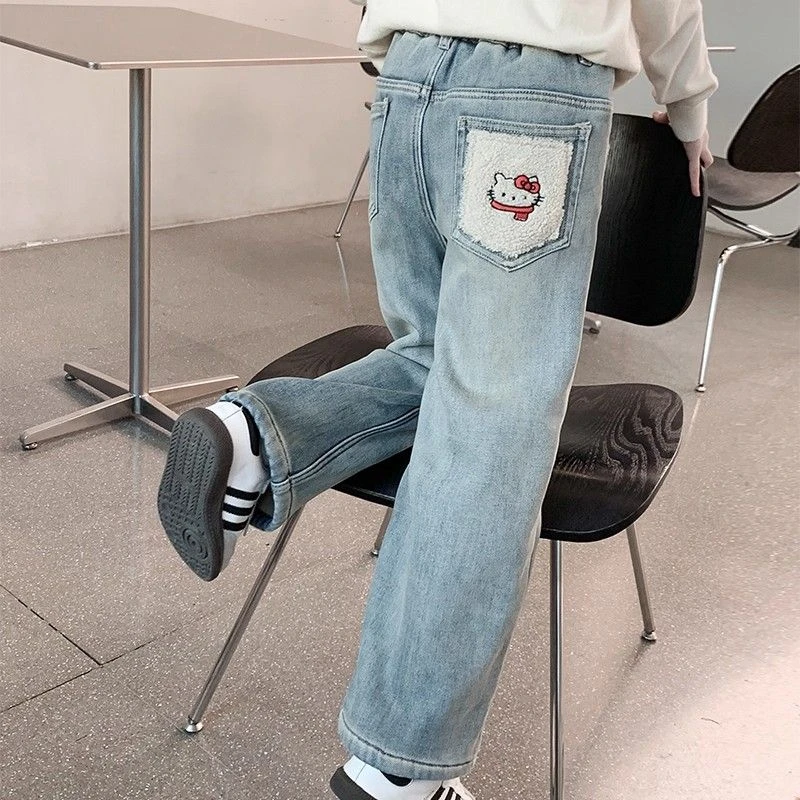 女童长裤冬季B类高腰腰牛仔裤直筒裤裤子大码秋冬显瘦百搭宽松