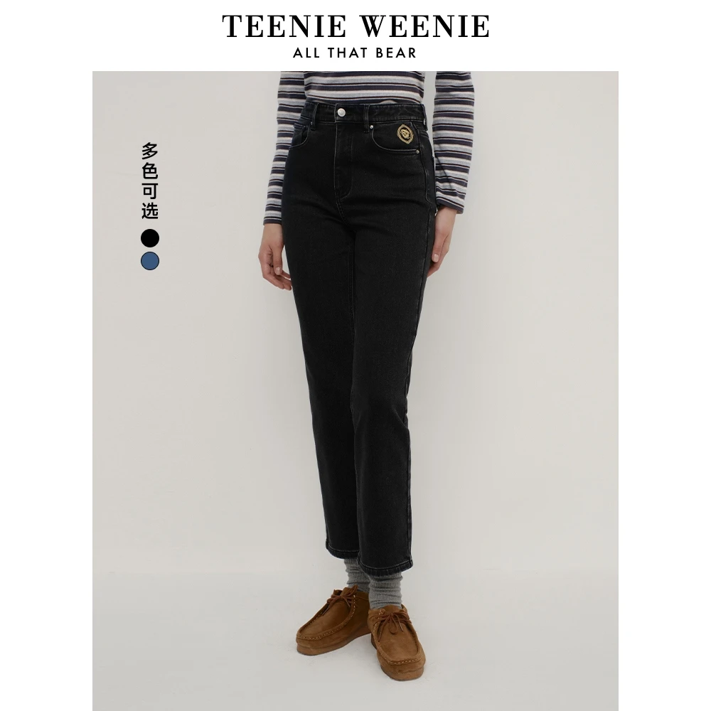 【轻暖绒】TeenieWeenie小熊24牛仔裤九分裤黑色直筒裤TTTJ247814N