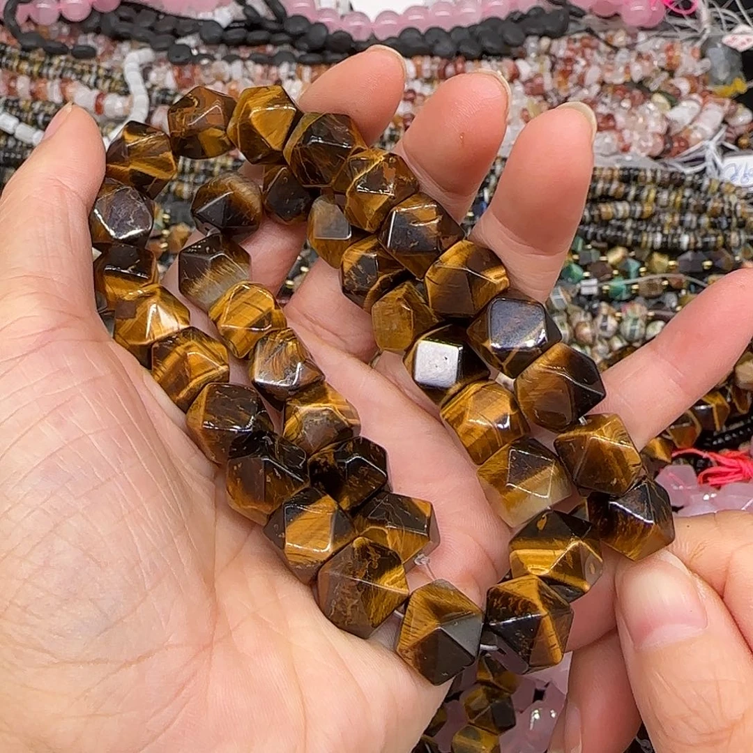 玛瑙/玉髓合金珠宝半成品虎眼八棱10mm一条