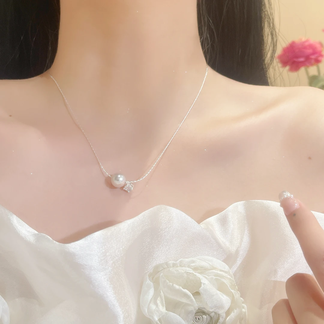 铜项链 百利甜酒曼塔玫瑰仿珍珠锆石项链女小众ins法式精致锁骨链