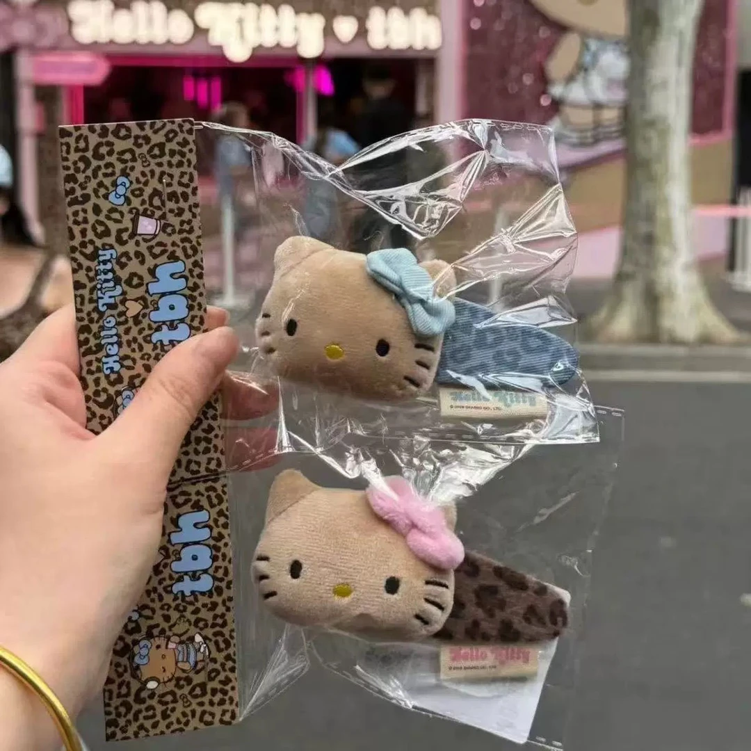 hellokitty发夹豹纹kt猫发卡可爱毛绒卡通发饰少女心刘海侧边夹