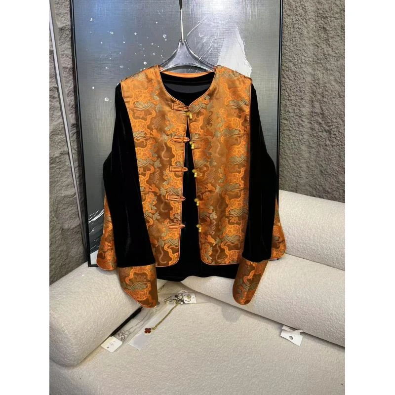 【深圳南油二姐】新中式国风复古印花秋冬马甲058