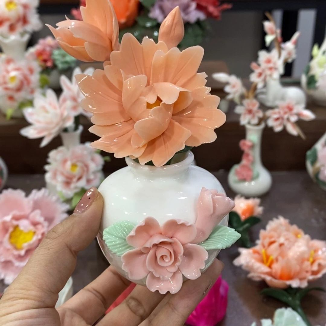 瓷片陶瓷手工花摆件