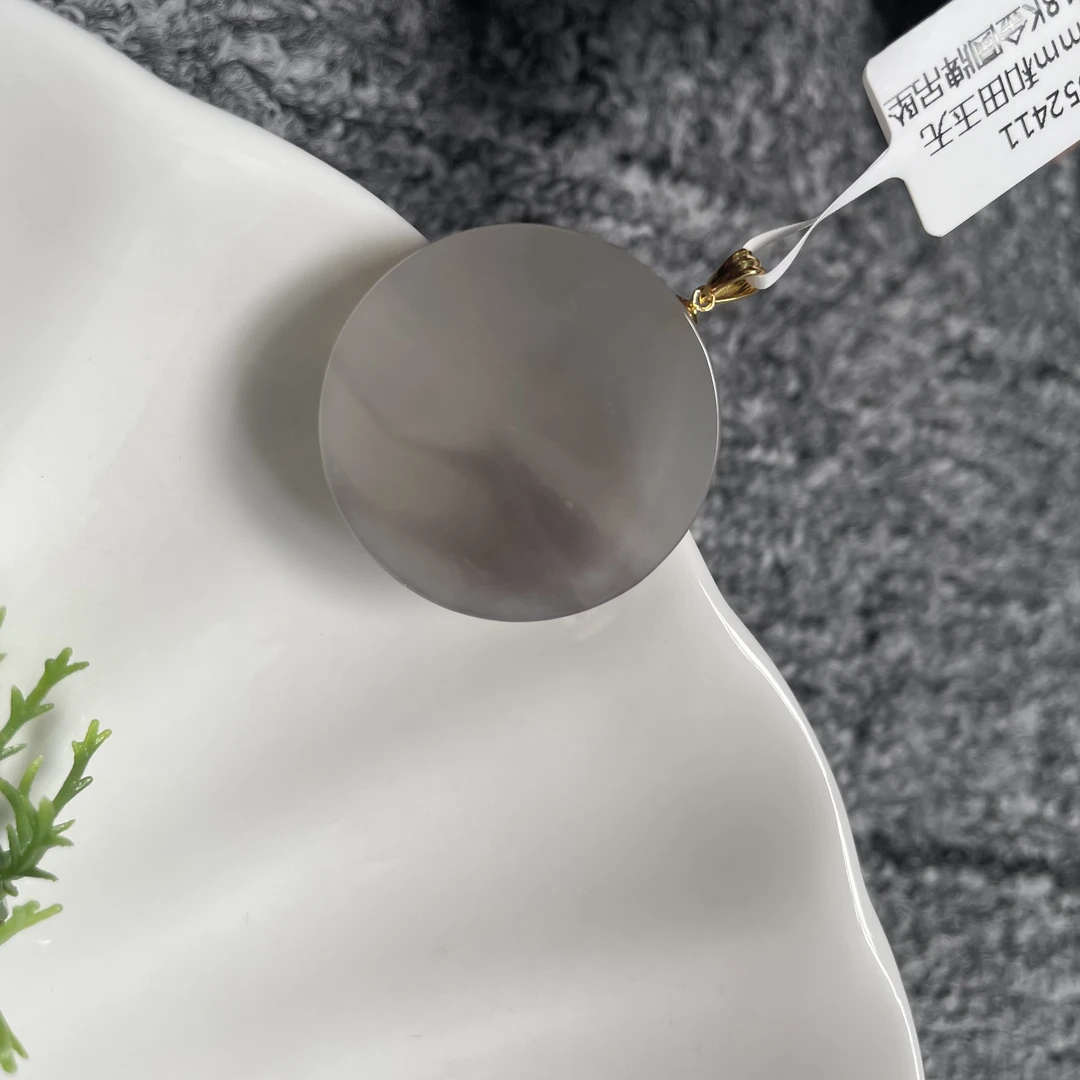 约30mm和田玉无事牌18K金圆牌吊坠