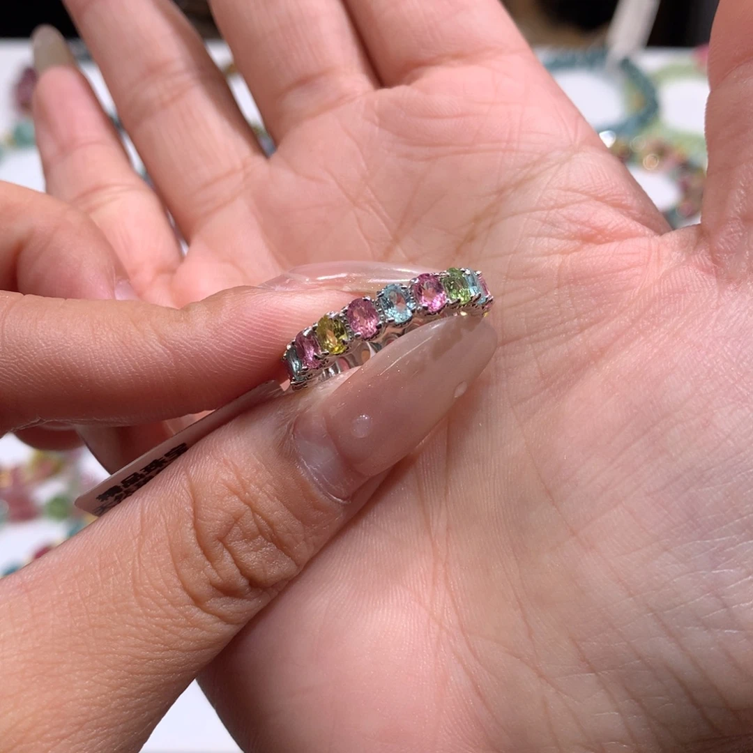 16圈口戒指碧玺银S925镶嵌