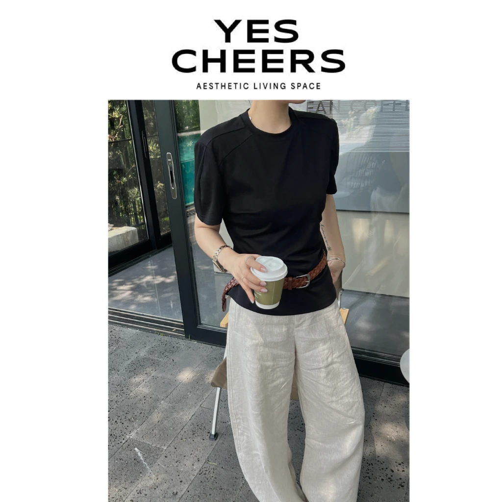悦是YES CHEERS【掐腰癭瘦T】飞袖塑腰短T 8468