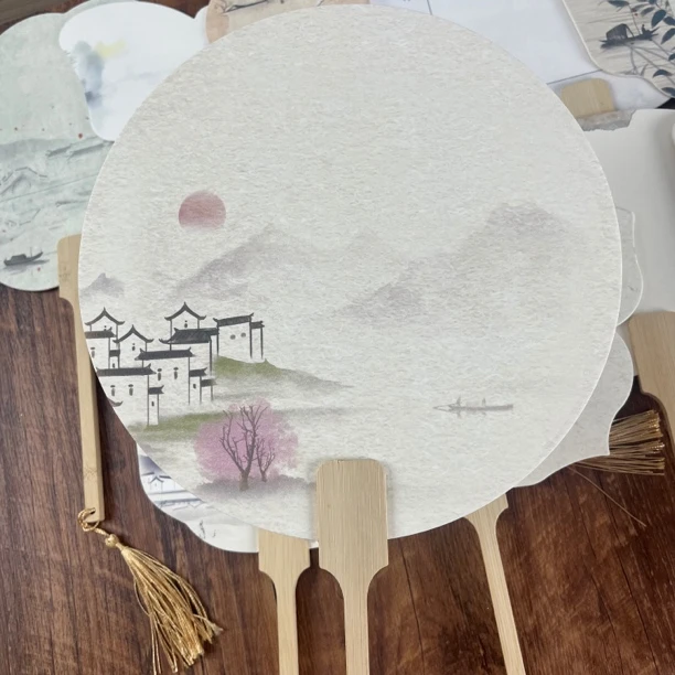 古风文创团扇宣纸加厚手绘书法扇面定制国画扇子
