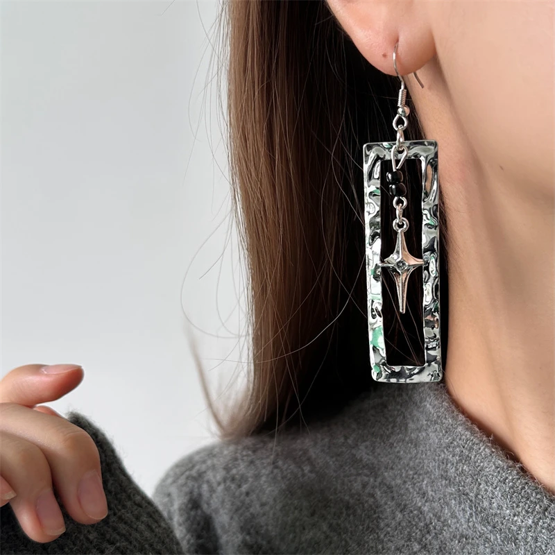 合金亚克力耳饰 E0477-1镂空长条芒星耳环气质轻奢时尚小众简约