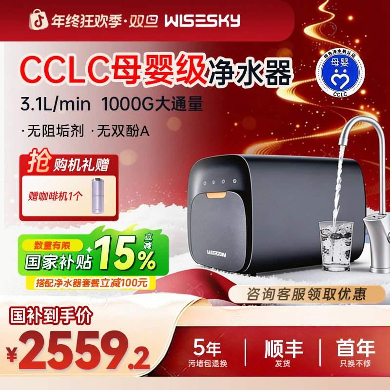 Wisesky/韦思卡尔直饮净水器反渗透大流量等效1200G厨下黑积木M2