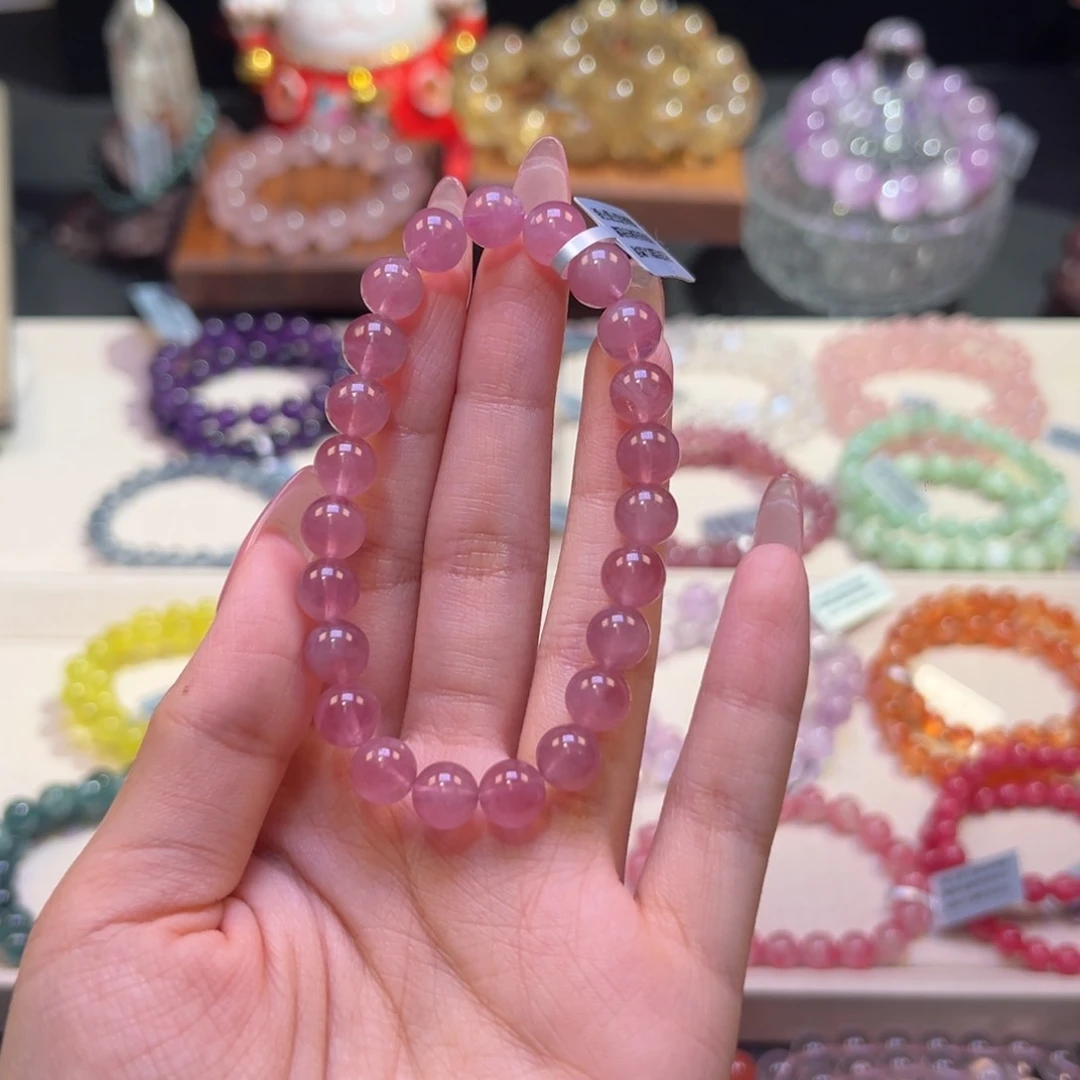 水晶手串未镶嵌8m收藏级粉紫老矿马粉