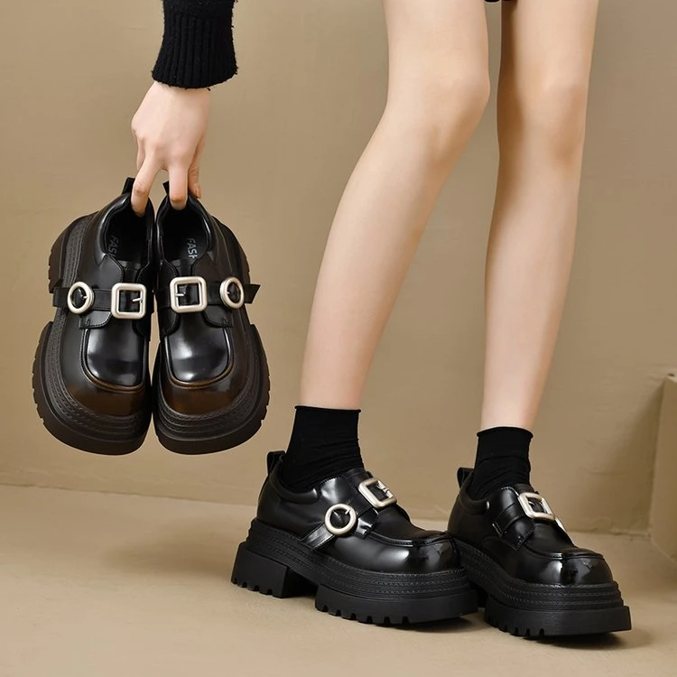 2025冬季新款单鞋圆头鞋头粗时尚单鞋百搭复古学院风厚底英伦风