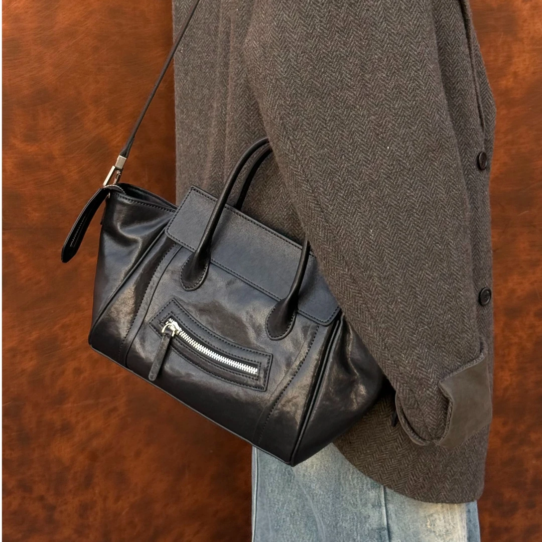 ZEUGEE【笑脸翅膀包】水晶植鞣头层牛皮高级感大容量真皮手提单肩包