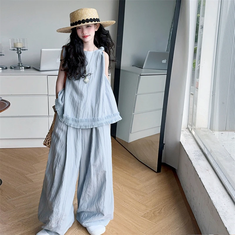 女童无袖背心套装夏季2025新款儿童夏装慵懒风洋气时髦大童阔腿裤