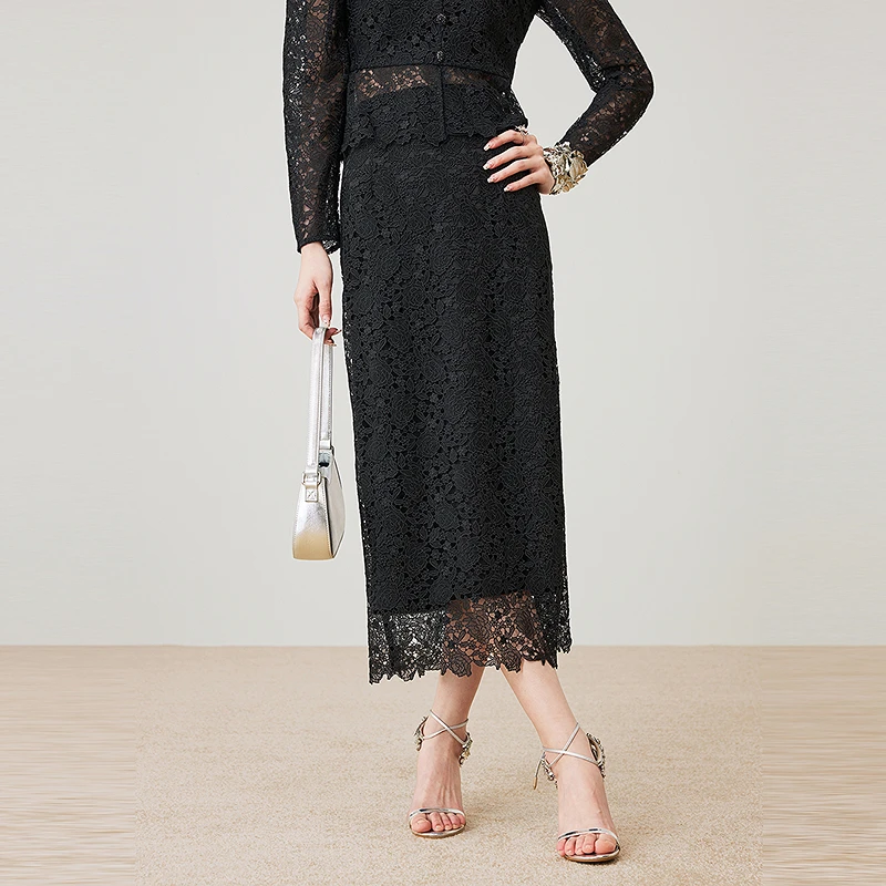 BADINA芭蒂娜新款法式优雅气质蕾丝半身裙652S024