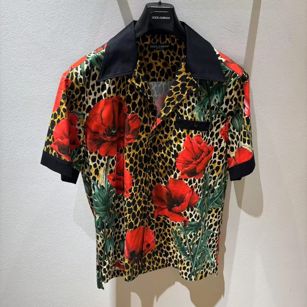 【CC在欧洲】D....G折扣款2号 折上折  豹纹虞美人花卉棉质短袖衬衫