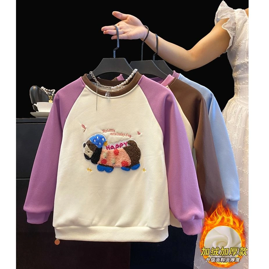 新款洋气儿童韩版卡通半高领加绒女宝宝卫衣打底衫童装长袖