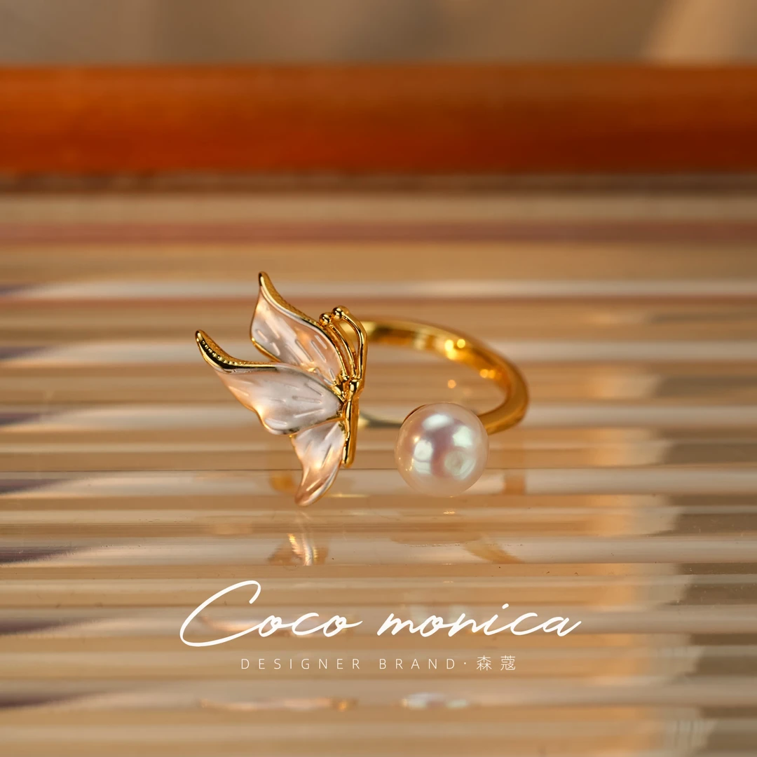 【小霞珠宝】正宗真品蝴蝶天然珍珠戒指 时尚百搭气质简约WE05