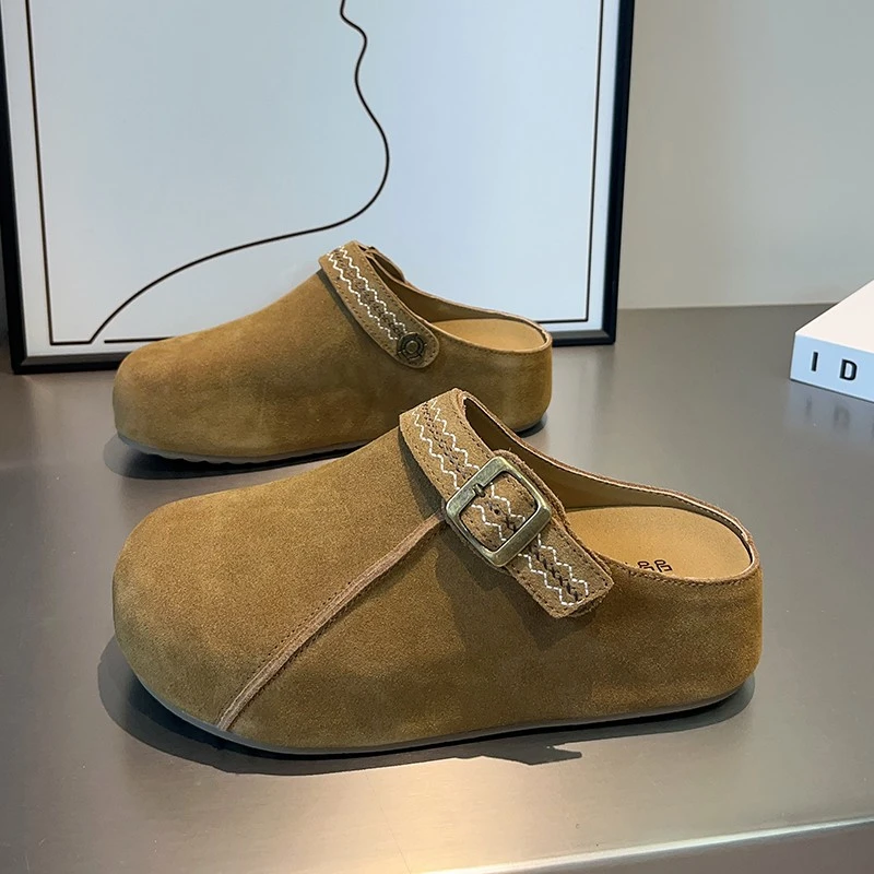 一脚蹬厚底内增高大头勃肯鞋子包头半拖鞋女夏外穿2025秋新款爆款