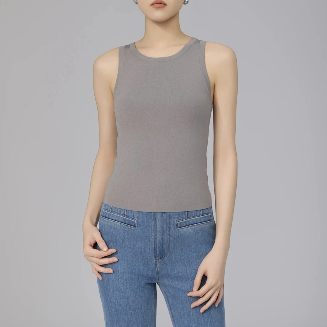 AMASS/阿玛施秋冬休闲基础百搭纯色针织圆领背心女士5399688