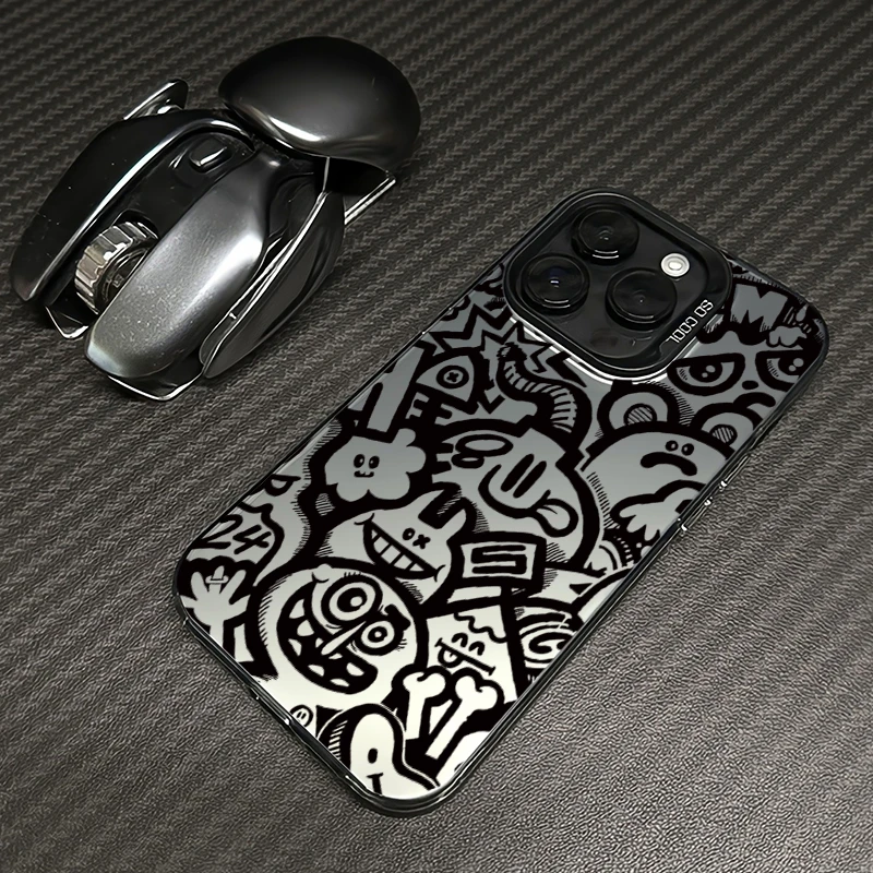 黑色涂鸦适用苹果16pro max手机壳15创意iphone14防摔13套12高级