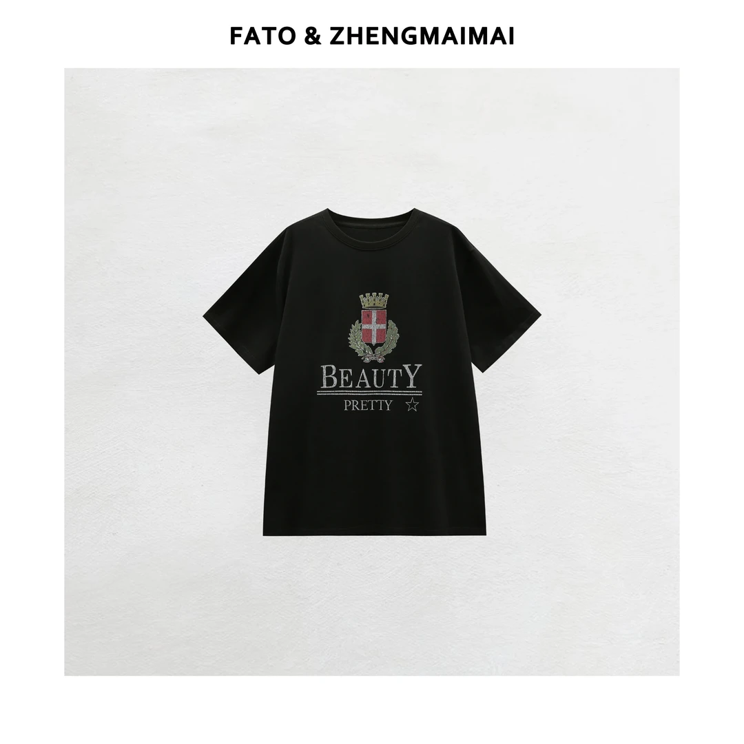 fattonny郑买买【巴黎麦穗】2025新款短袖t极简老钱风女装XM50510T4